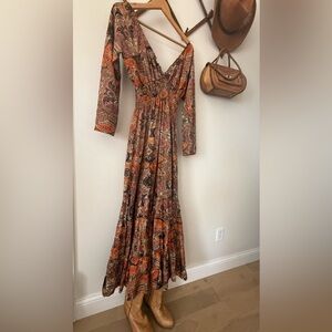 Elegant Multicolor Paisley Long Sleeve Dress